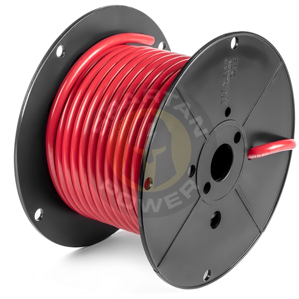 100 Feet of Red 1/0 AWG Spartan Power Battery Cable with Reel